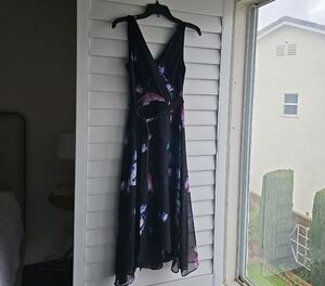 DKNY Black High Low Dress with Floral Accents